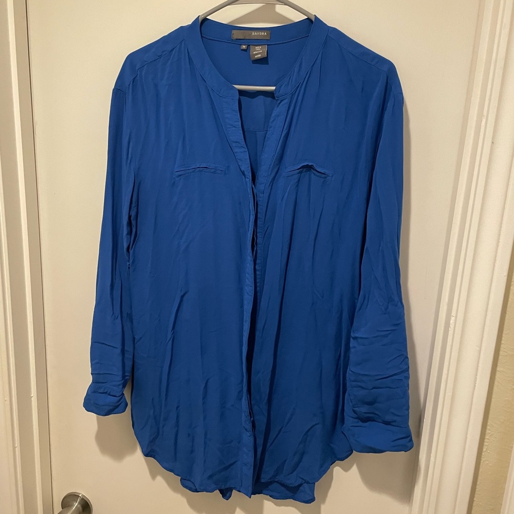 Sandra Royal Blue Long Sleeve Button Up Shirt Blouse